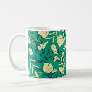 Caneca De Café Padrão descontínuo tropical brilhante com folhas