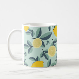 Caneca De Café Padrão descontínuo tropical com limões amarelos