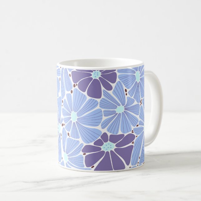 Caneca De Café Padrão digital de margarida estilizada - azul (Frente Esquerda)