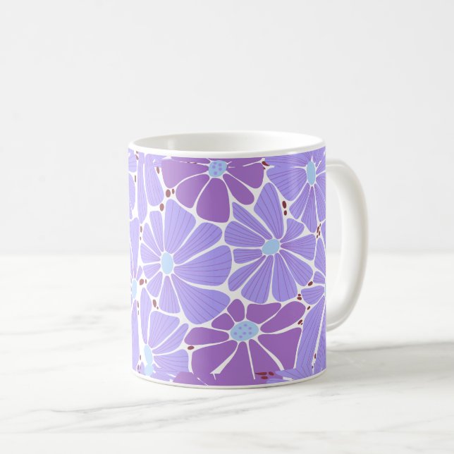 Caneca De Café Padrão digital de margarida negra - roxo (Frente Esquerda)