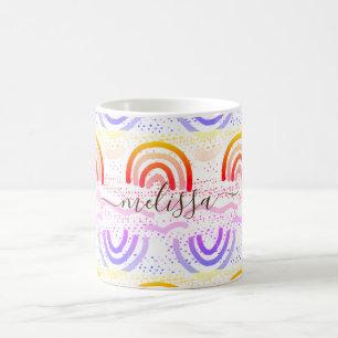 Caneca De Café Padrão do Ombre Arco-Íris de Assinatura Personaliz
