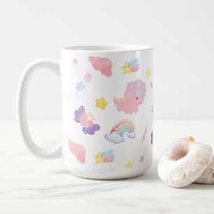 Caneca De Café Padrão do pastel arco-íris de dinossauro rosa-doce