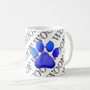 Caneca De Café Padrão do WOOF Blue Paw Imprime cores modernas div