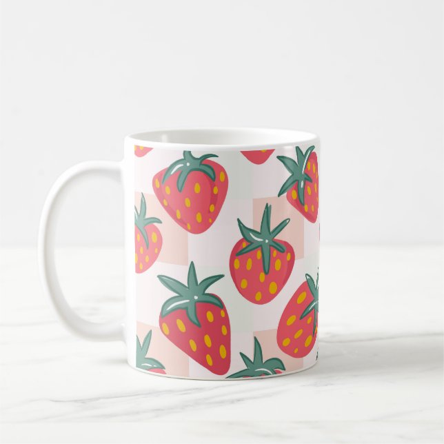 Caneca De Café Padrão Doce de Morango Pastel – Xadrez Macio (Esquerda)