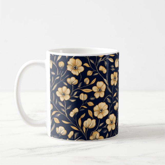 Caneca De Café Padrão Dourado da Flor Elegante (Esquerda)