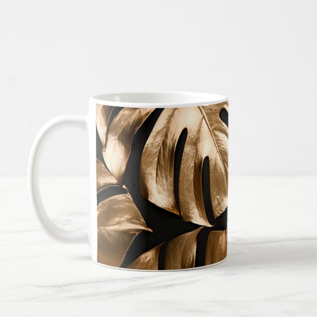 Caneca De Café padrão Dourado das folhas de monstera (Esquerda)
