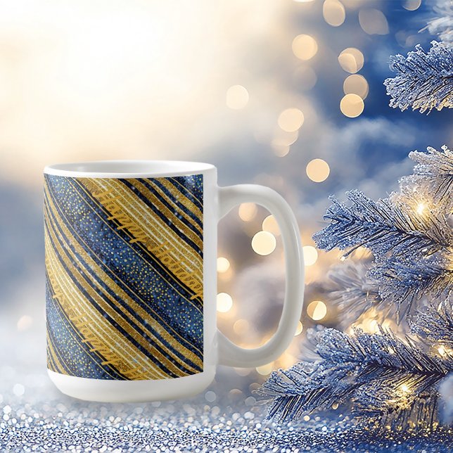 Caneca De Café Padrão Dourado de Natal Azul nº 28 ID1009 (Criador carregado)