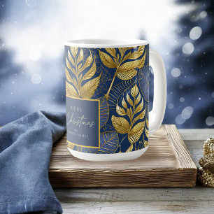 Caneca De Café Padrão Dourado de Natal Azul nº 29 ID1009
