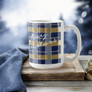 Caneca De Café Padrão Dourado de Natal Azul nº 7 ID1009