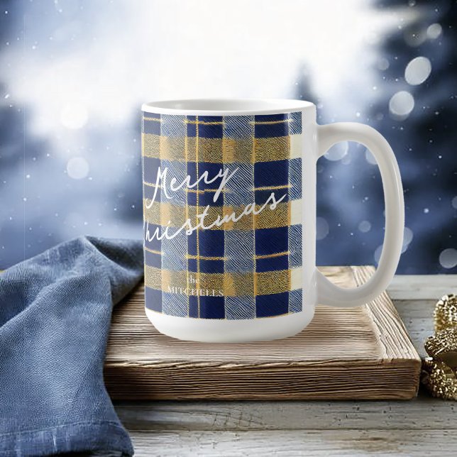 Caneca De Café Padrão Dourado de Natal Azul nº 7 ID1009 (Criador carregado)