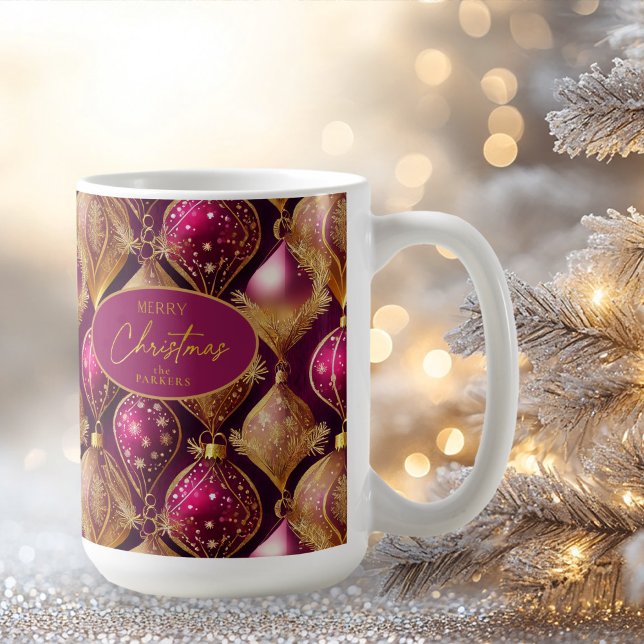 Caneca De Café Padrão Dourado de Natal magenta nº 12 ID1009 (Criador carregado)
