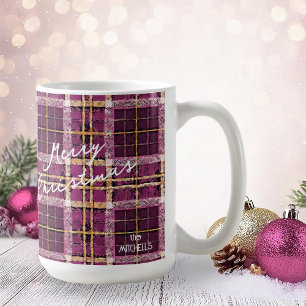 Caneca De Café Padrão Dourado de Natal magenta nº 7 ID1009