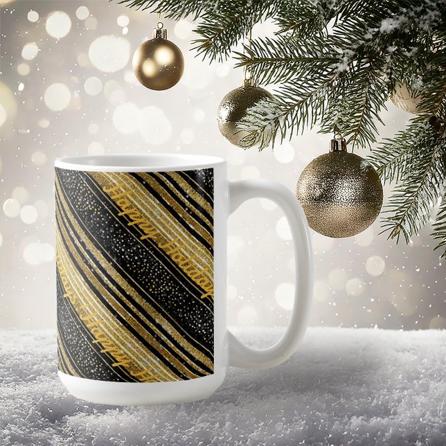 Caneca De Café Padrão Dourado de Natal preto nº 28 ID1009 (Criador carregado)