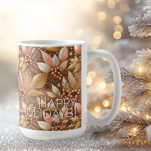 Caneca De Café Padrão Dourado de Natal rosa nº 8 ID1009