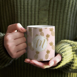 Caneca De Café Padrão e monograma Dourados de abacaxi