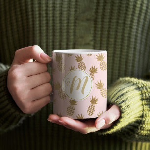 Caneca De Café Padrão e monograma Dourados de abacaxi