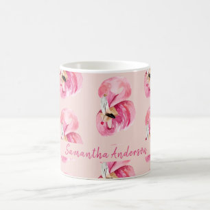 Caneca De Café Padrão e nome do Flamingo, cor-de-água rosa exótic