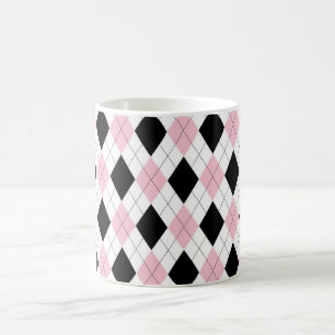 Caneca De Café Padrão Elegante de Argyle personalizado rosa e pre