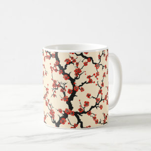 Caneca De Café Padrão Elegante De Flor De Cereja Sem Costura (1)