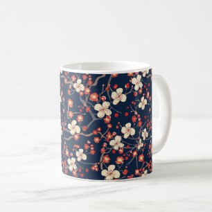 Caneca De Café Padrão Elegante De Flor De Cereja Sem Costura (10)