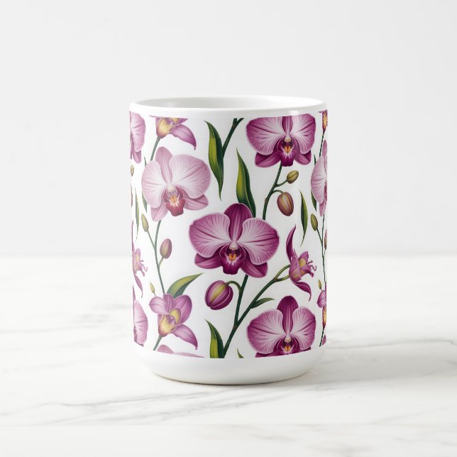 Caneca De Café Padrão Elegante e Contínuo de Orquídea Roxa e Rosa (Centro)