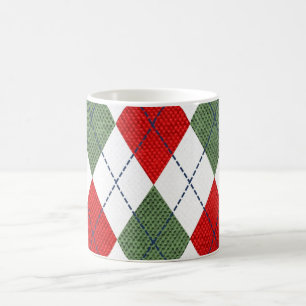Caneca De Café Padrão Elegante Personalizado de Argyle Vermelho e