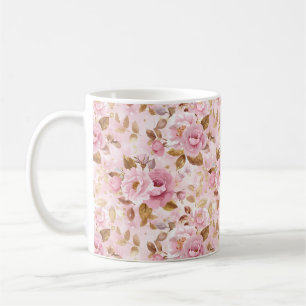 Caneca De Café padrão elegante, sem costura, cor-de-rosa, com flo