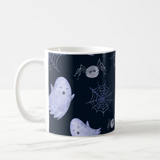 Caneca De Café Padrão Engraçado de Halloween de Aranha Fantasma. (Esquerda)
