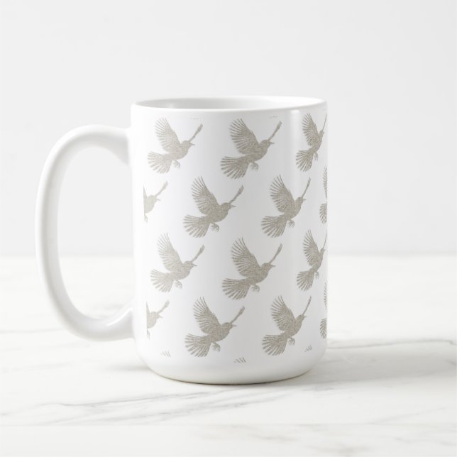 Caneca De Café Padrão Escandinavo de Linho Bege com Pássaro Voado (Esquerda)