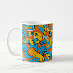 Caneca De Café Padrão escolar antigo, robôs e fitas