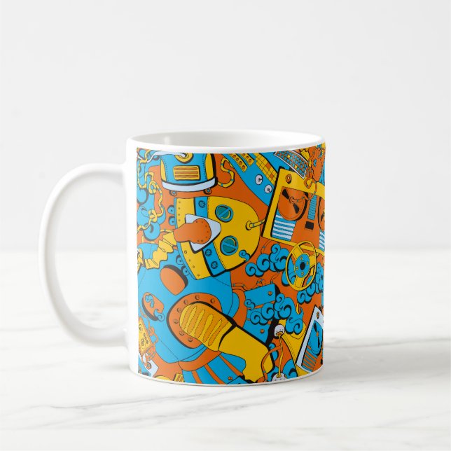 Caneca De Café Padrão escolar antigo, robôs e fitas (Esquerda)