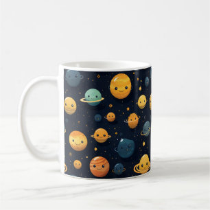 Caneca De Café Padrão Espacial dos Planetas Engraçados