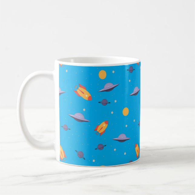 Caneca De Café Padrão espacial laranja turquesa  (Esquerda)