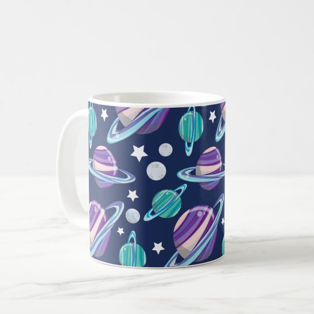 Caneca De Café Padrão Espacial, Planetas, Estrelas, Galáxias, Cos (Frente Esquerda)