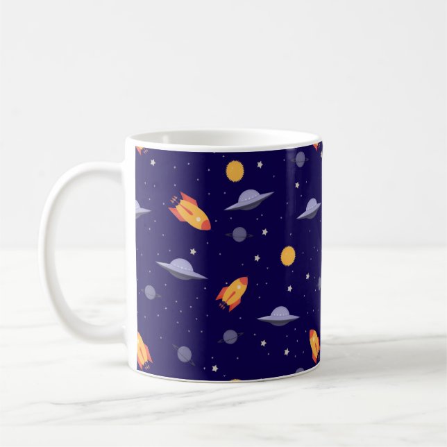 Caneca De Café Padrão espacial ufo laranja azul (Esquerda)