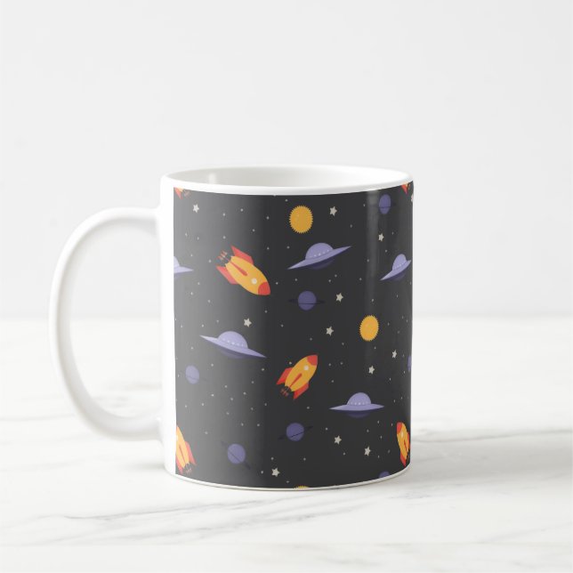 Caneca De Café Padrão espacial ufo laranja cinza (Esquerda)