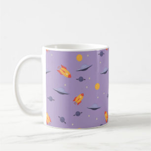 Caneca De Café Padrão espacial ufo laranja lavanda