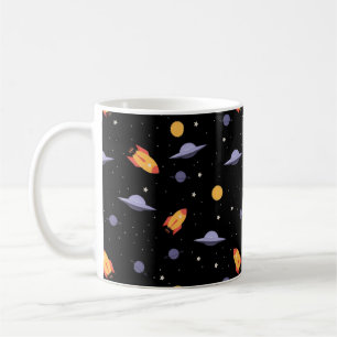 Caneca De Café Padrão espacial ufo laranja preto
