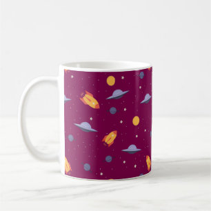 Caneca De Café Padrão espacial ufo laranja vermelho