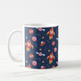 Caneca De Café Padrão Espaço Infantil com Foguetes e Planetas