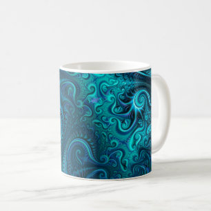 Caneca De Café Padrão Espiral Azul e Teal Colorida do abstrato