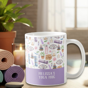 Caneca De Café Padrão Estético de Ioga Zen Boho com Aquarela Mode