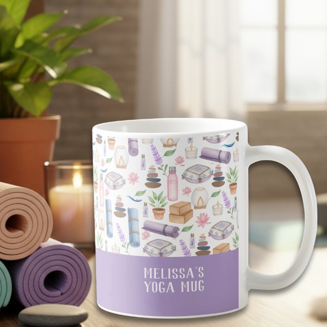 Caneca De Café Padrão Estético de Ioga Zen Boho com Aquarela Mode (Criador carregado)