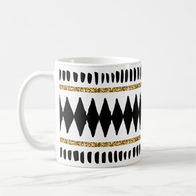 Caneca De Café Padrão Étnico Dourado negro (Esquerda)