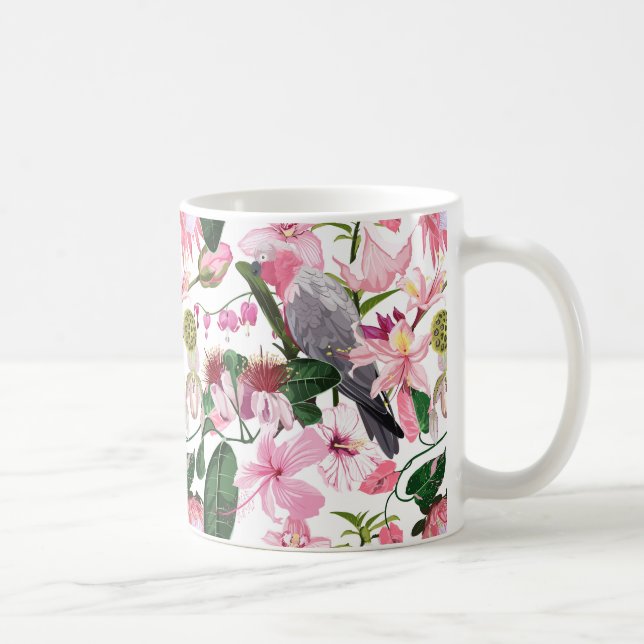 Caneca De Café Padrão exótico tropical com papagaio e flores (Direita)