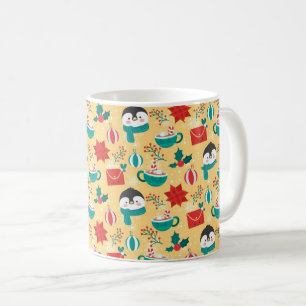 Caneca De Café "Padrão Festivo de Férias do Pinguim"