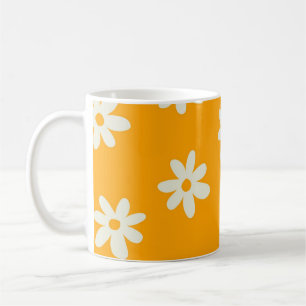 Caneca De Café Padrão Flor Simples Floral Branco Retroativo
