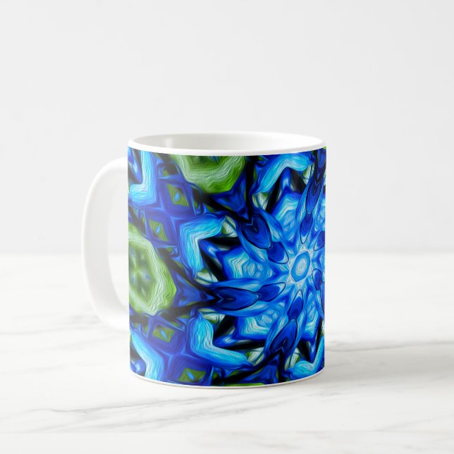 Caneca De Café Padrão Floral abstrato Azul (Frente Esquerda)