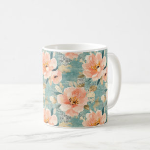 Caneca De Café Padrão Floral Abstrato em Aquarela Vintage