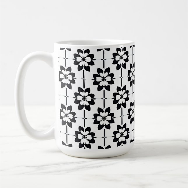 Caneca De Café Padrão Floral Abstrato Preto e Branco (Esquerda)